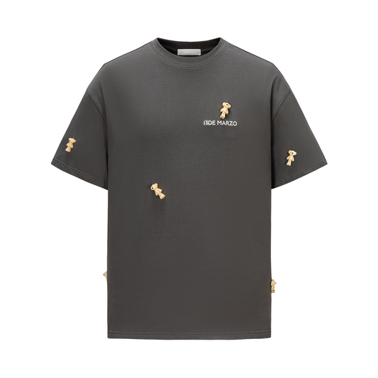 13DE MARZO Mini Flocked Bear T-shirt Dark Grey - 13DE MARZO