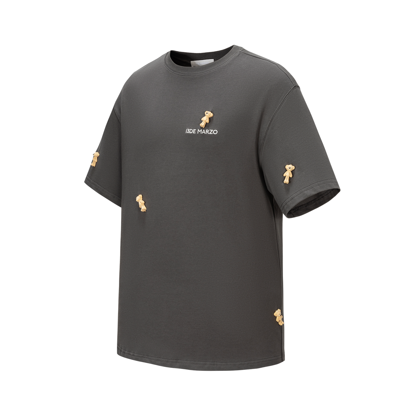 13DE MARZO Mini Flocked Bear T-shirt Dark Grey - 13DE MARZO
