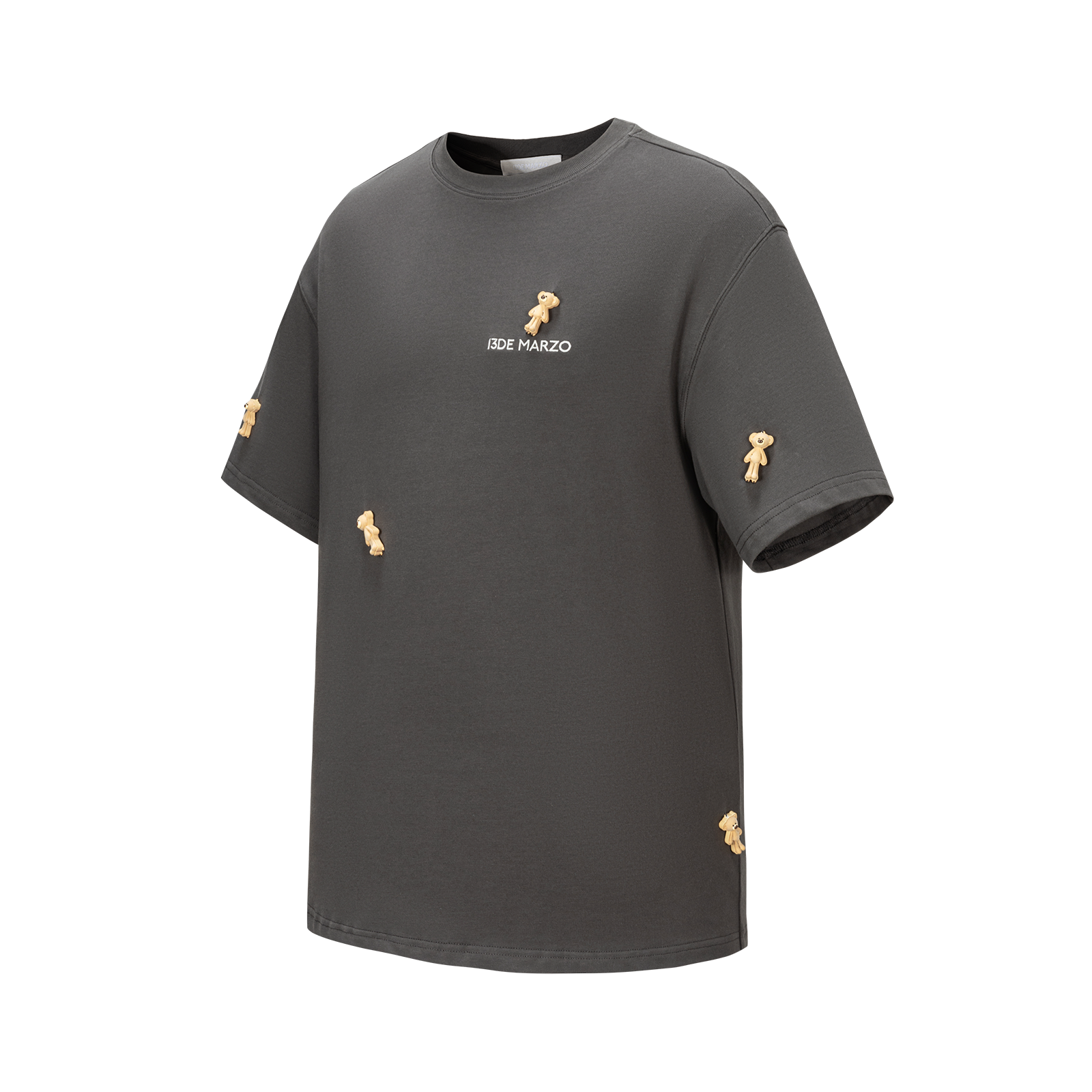 13DE MARZO Mini Flocked Bear T-shirt Dark Grey - 13DE MARZO