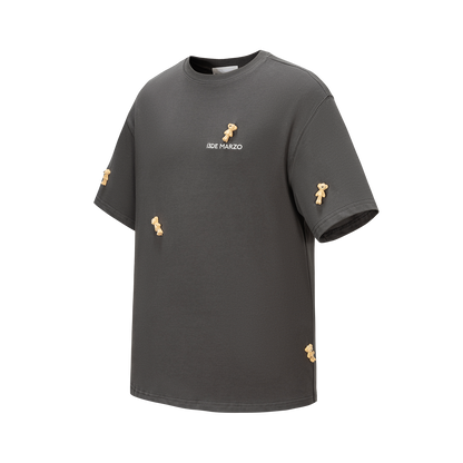 13DE MARZO Mini Flocked Bear T-shirt Dark Grey - 13DE MARZO