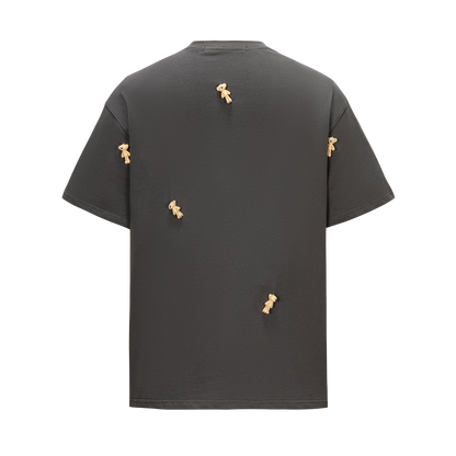 13DE MARZO Mini Flocked Bear T-shirt Dark Grey - 13DE MARZO
