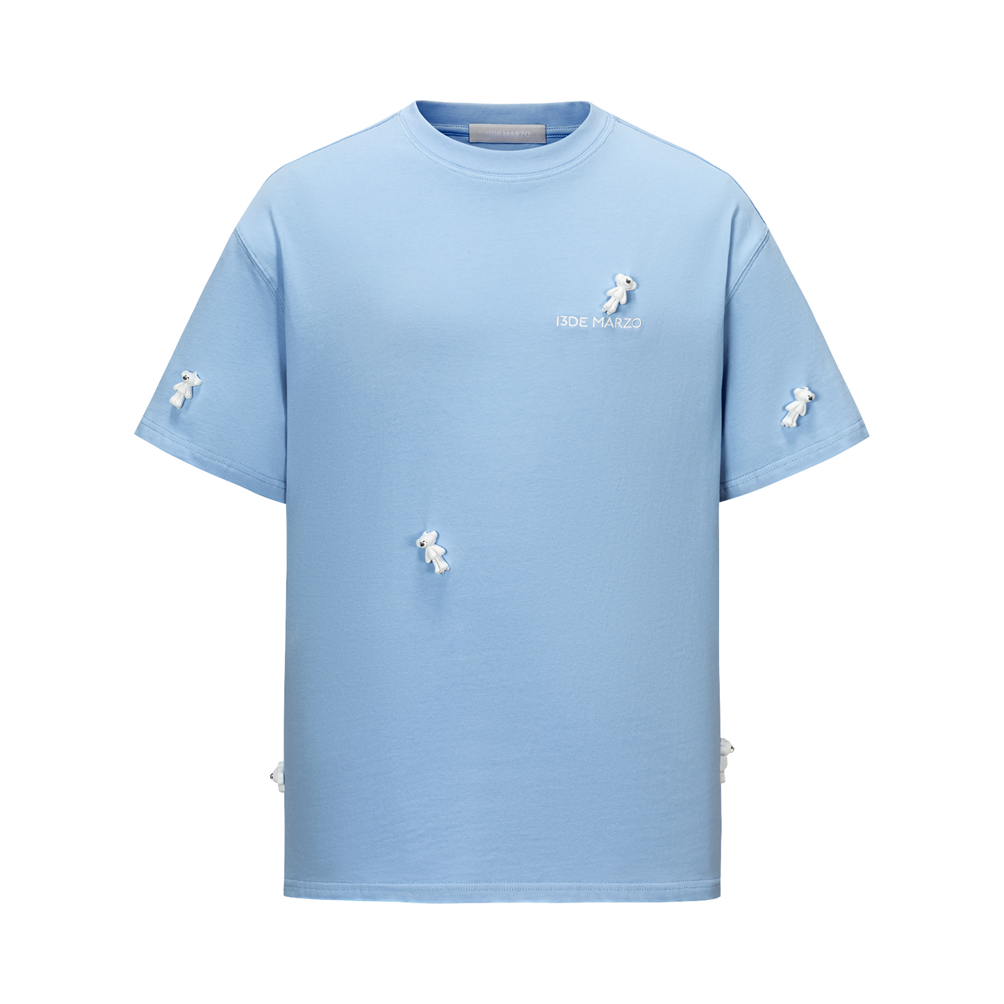 13DE MARZO Mini Flocked Bear T-shirt Blue - 13DE MARZO