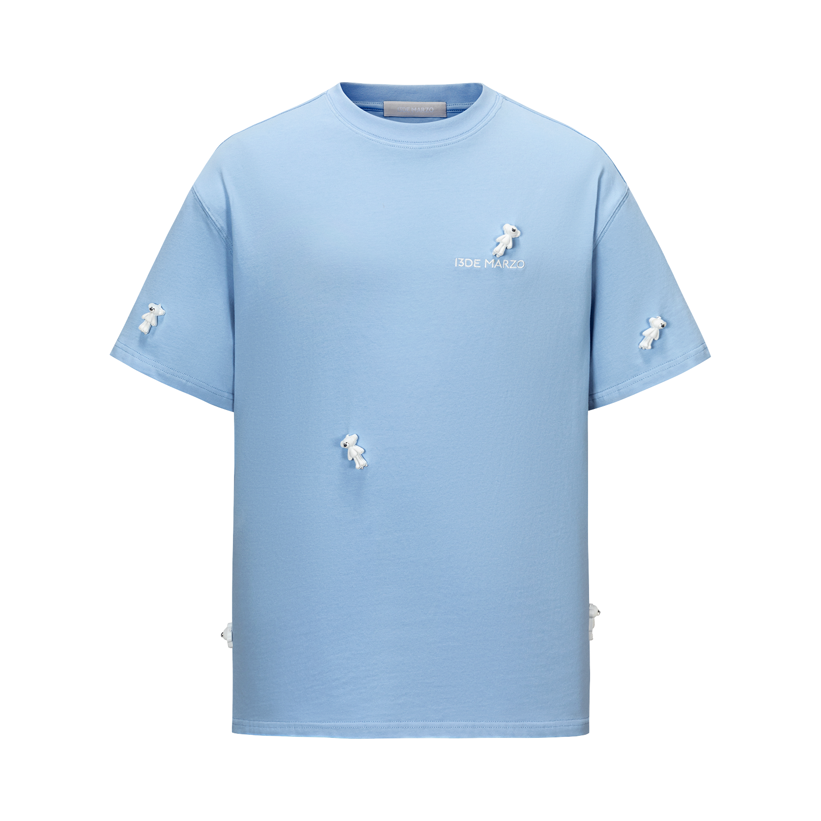 13DE MARZO Mini Flocked Bear T-shirt Blue - 13DE MARZO