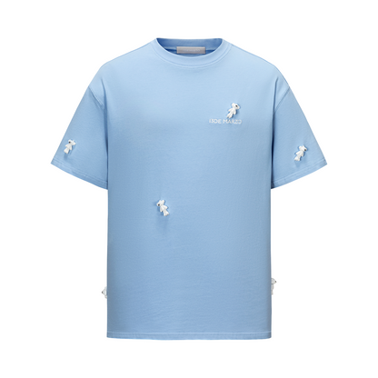 13DE MARZO Mini Flocked Bear T-shirt Blue - 13DE MARZO