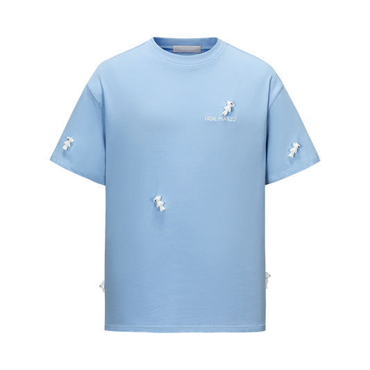13DE MARZO Mini Flocked Bear T-shirt Blue - 13DE MARZO