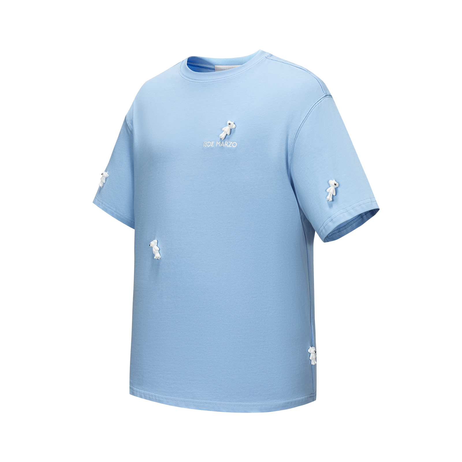 13DE MARZO Mini Flocked Bear T-shirt Blue - 13DE MARZO