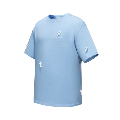 13DE MARZO Mini Flocked Bear T-shirt Blue - 13DE MARZO