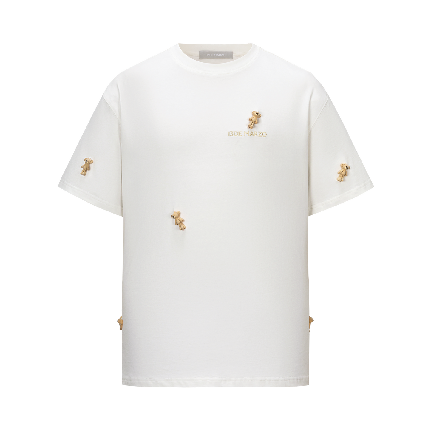 13DE MARZO Mini Flocked Bear T-shirt Beige - 13DE MARZO