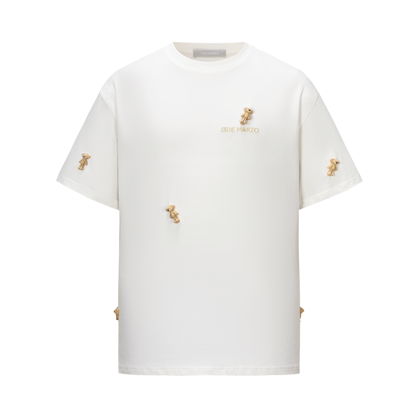 13DE MARZO Mini Flocked Bear T-shirt Beige - 13DE MARZO