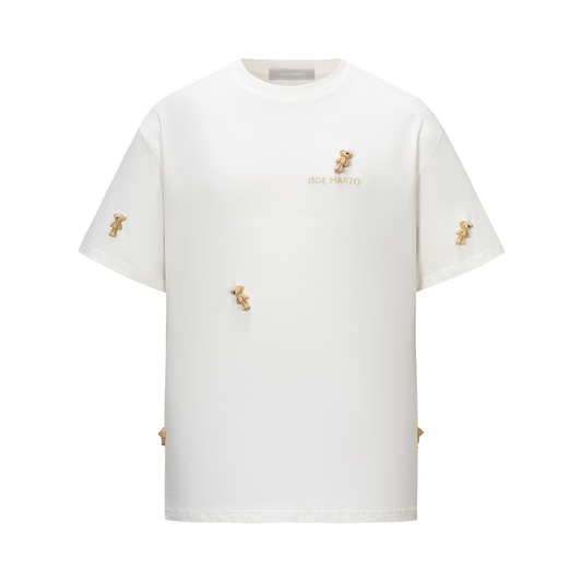 13DE MARZO Mini Flocked Bear T-shirt Beige - 13DE MARZO