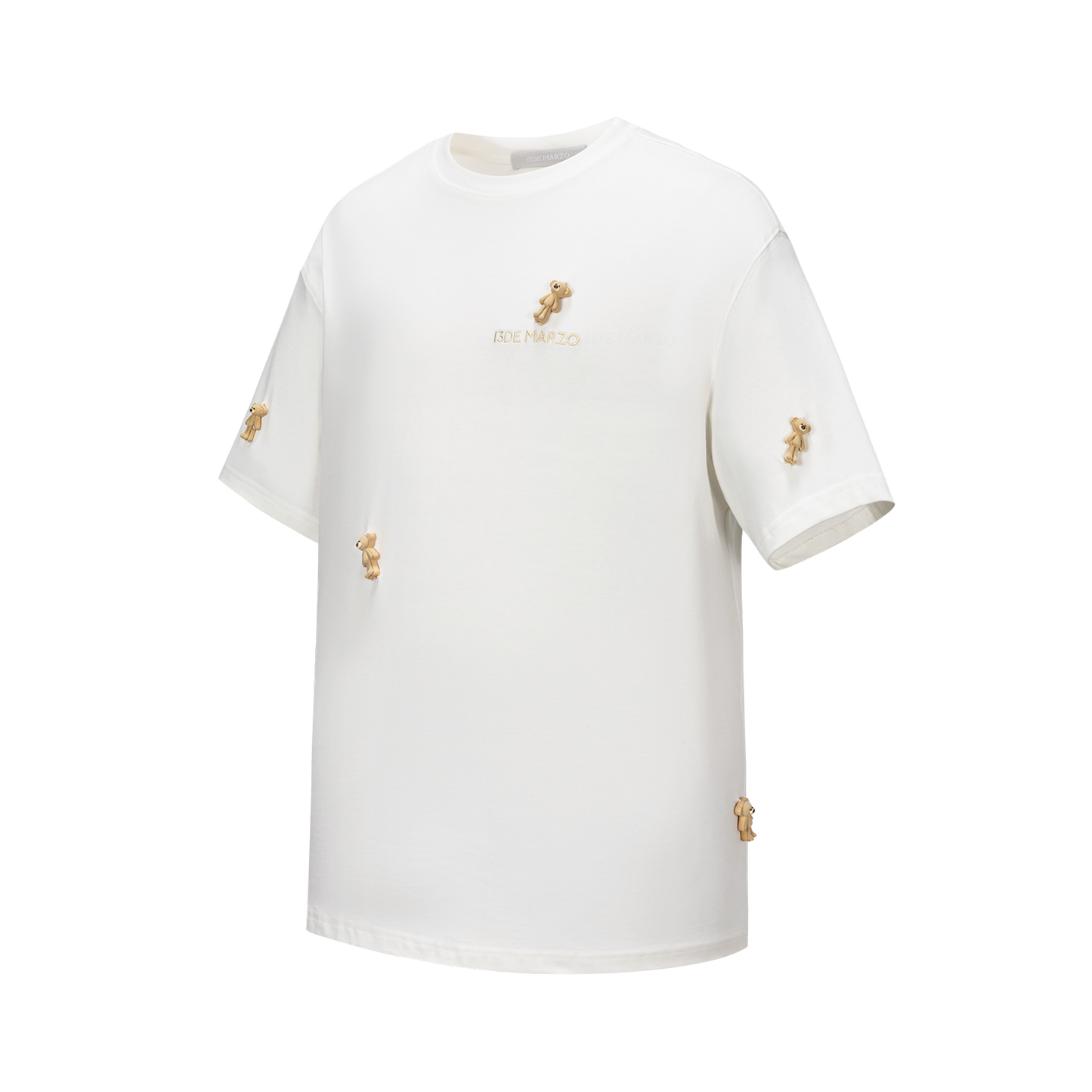 13DE MARZO Mini Flocked Bear T-shirt Beige - 13DE MARZO