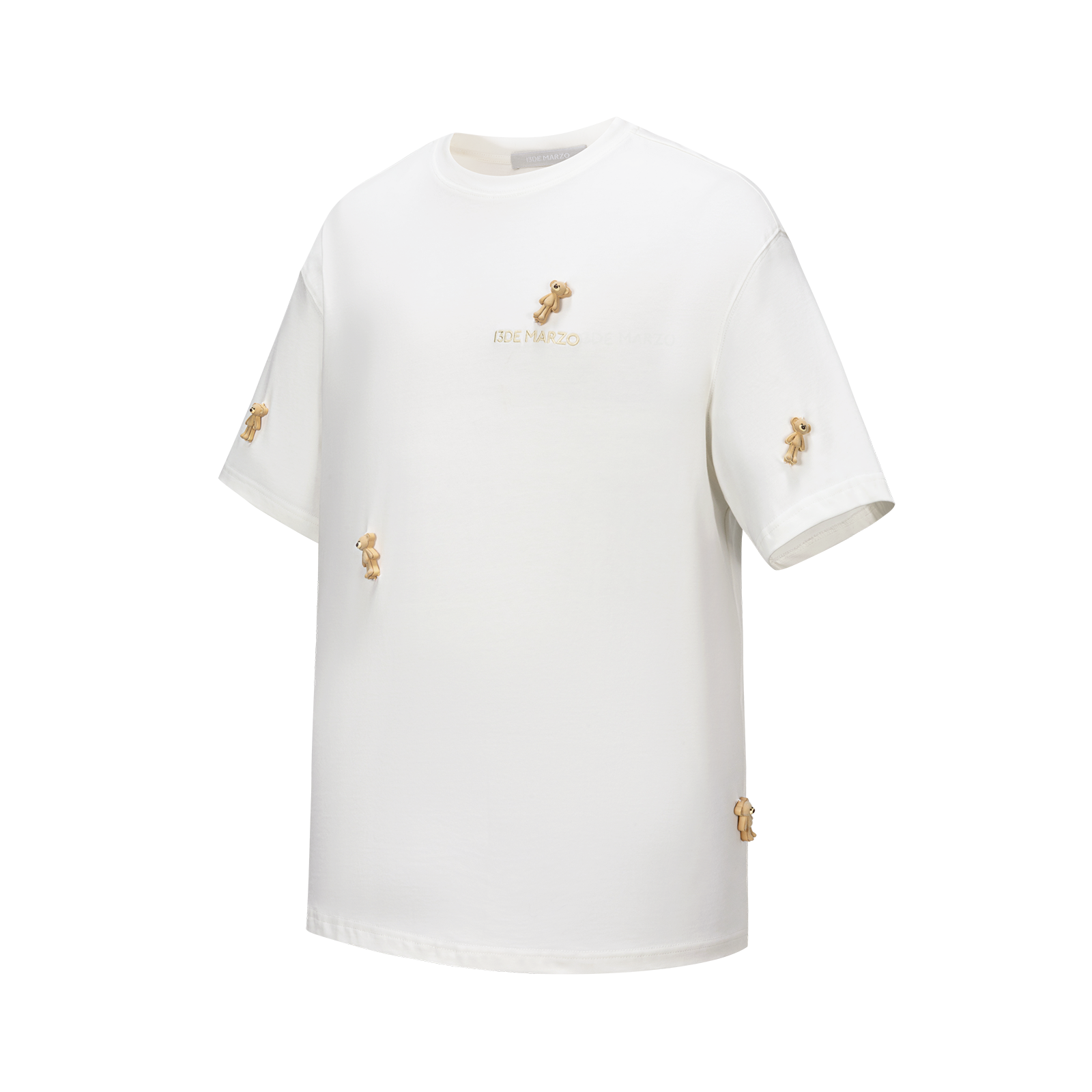 13DE MARZO Mini Flocked Bear T-shirt Beige - 13DE MARZO