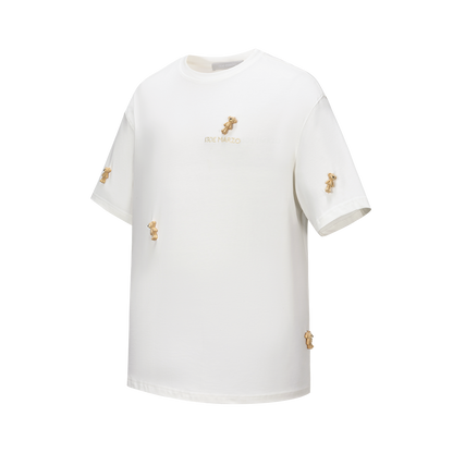 13DE MARZO Mini Flocked Bear T-shirt Beige - 13DE MARZO