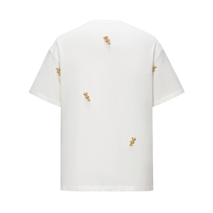 13DE MARZO Mini Flocked Bear T-shirt Beige - 13DE MARZO