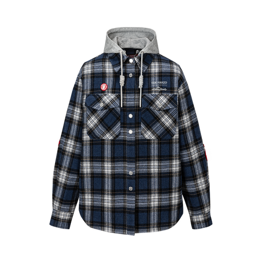 13DE MARZO Rolling Stones Plaid Shirt Jacket Blue