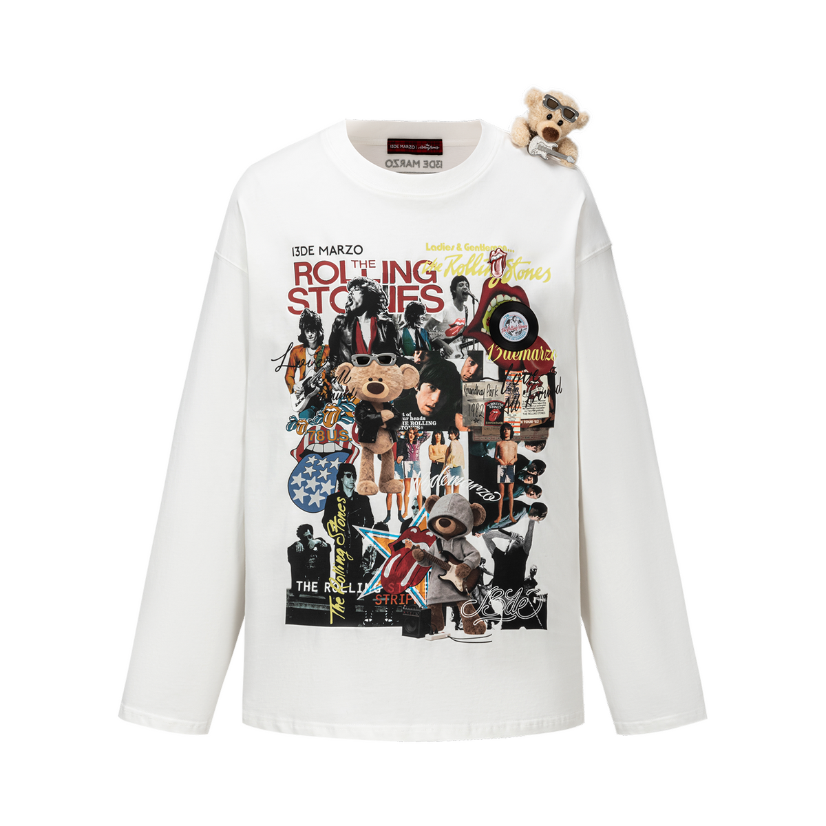 13DE MARZO Rolling Stones Print Sleeve T-shirt White