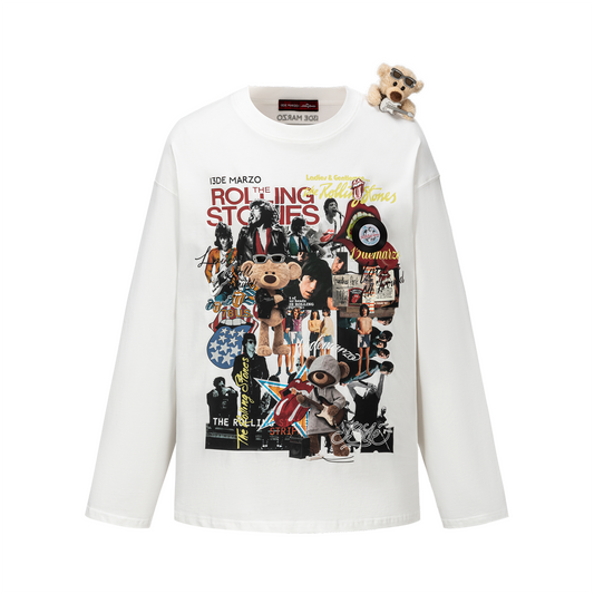 13DE MARZO Rolling Stones Print Sleeve T-shirt White