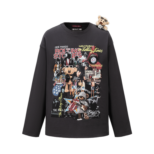 13DE MARZO Rolling Stones Print Sleeve T-shirt Black