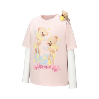 13DE MARZO Luminous Bear Sketch T-shirt Pink