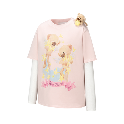 13DE MARZO Luminous Bear Sketch T-shirt Pink