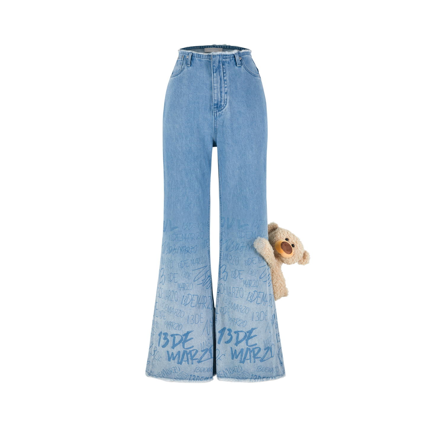 13DE MARZO Bear Gradient Logo Flare Jeans