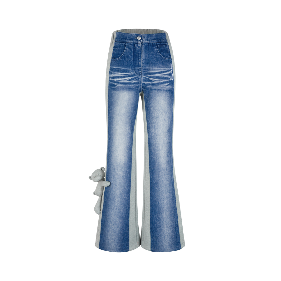 13DE MARZO Bear Denim Patched Sweatpants - 13DE MARZO