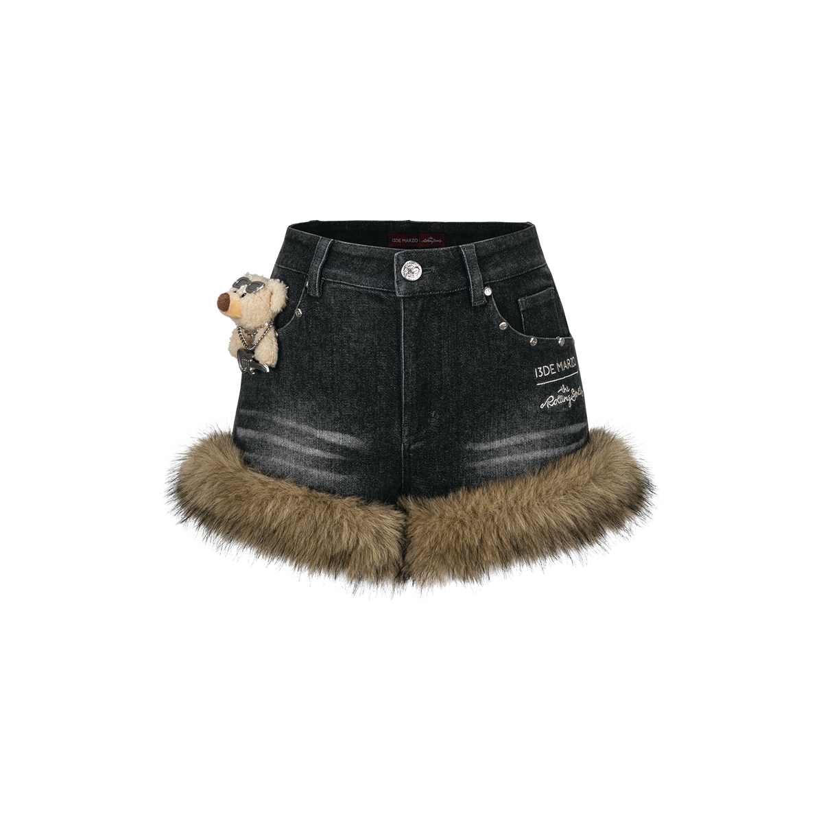 13DE MARZO Rolling Stones Denim Hot Shorts Black