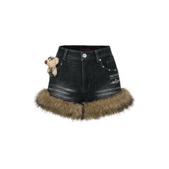 13DE MARZO Rolling Stones Denim Hot Shorts Black