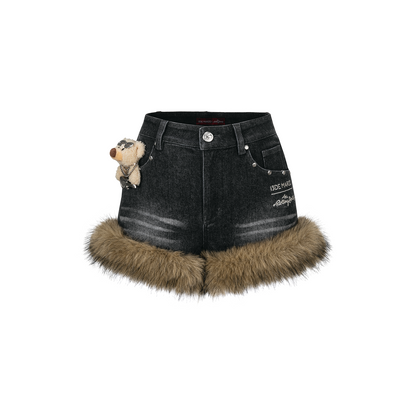 13DE MARZO Rolling Stones Denim Hot Shorts Black