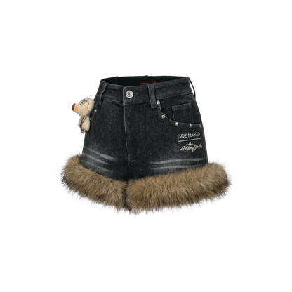 13DE MARZO Rolling Stones Denim Hot Shorts Black