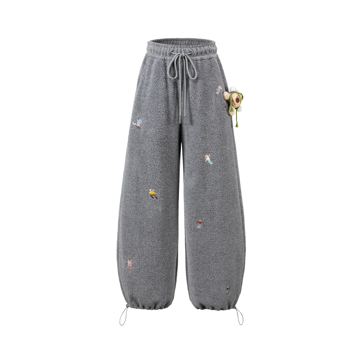 13DE MARZO All Over Embroidered Bear Casual Pants Grey - 13DE MARZO