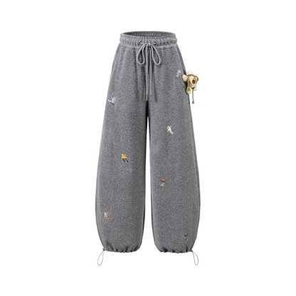 13DE MARZO All Over Embroidered Bear Casual Pants Grey - 13DE MARZO