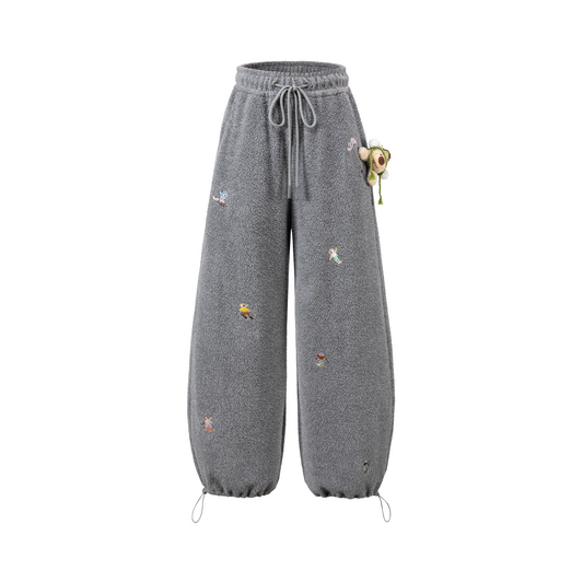 13DE MARZO All Over Embroidered Bear Casual Pants Grey - 13DE MARZO