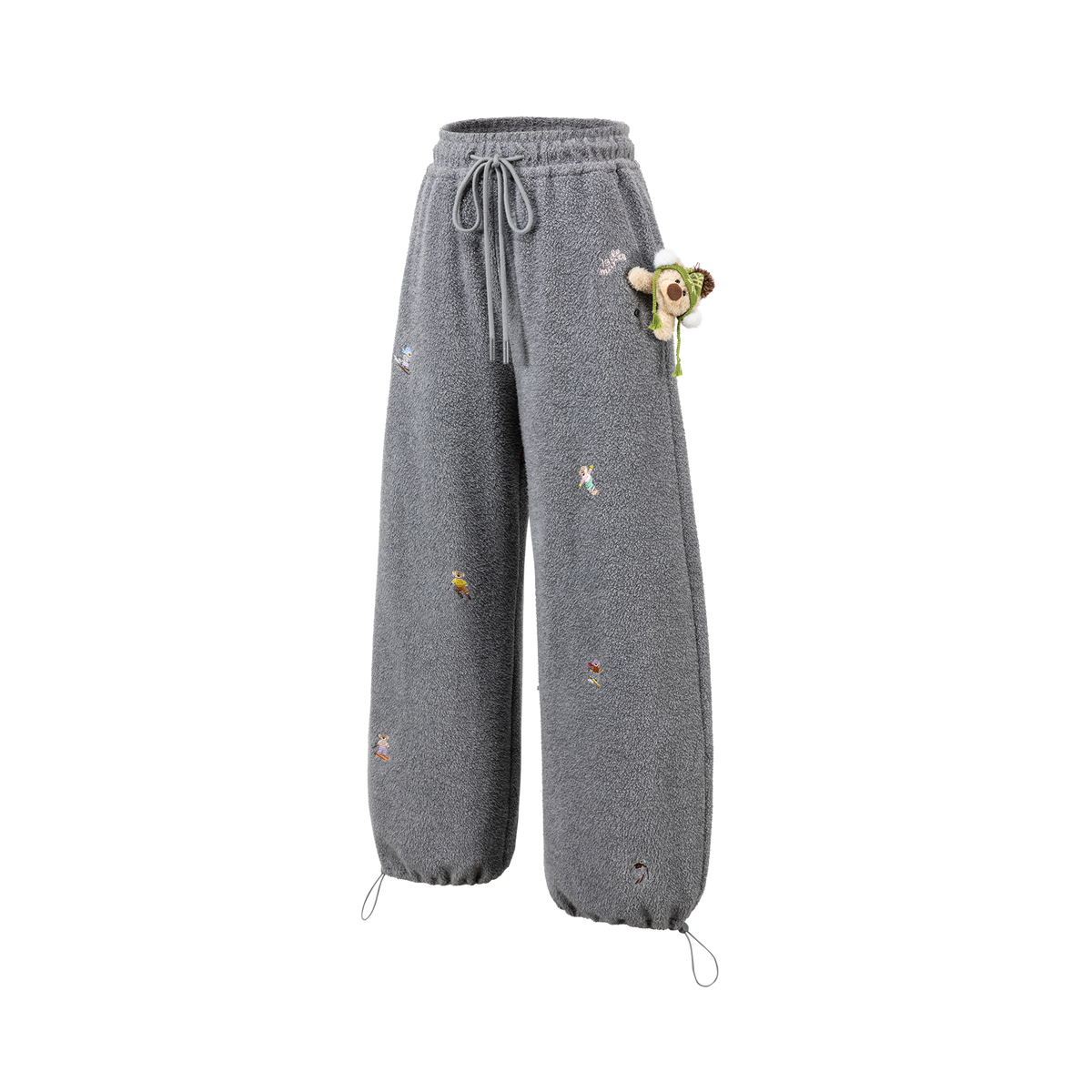 13DE MARZO All Over Embroidered Bear Casual Pants Grey - 13DE MARZO