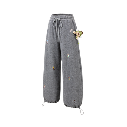 13DE MARZO All Over Embroidered Bear Casual Pants Grey - 13DE MARZO