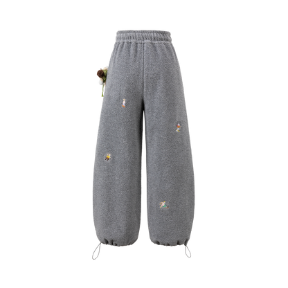 13DE MARZO All Over Embroidered Bear Casual Pants Grey - 13DE MARZO