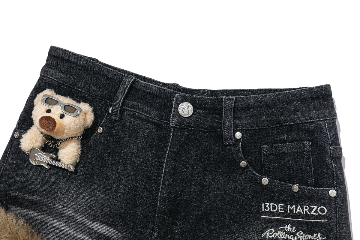 13DE MARZO Rolling Stones Denim Hot Shorts Black