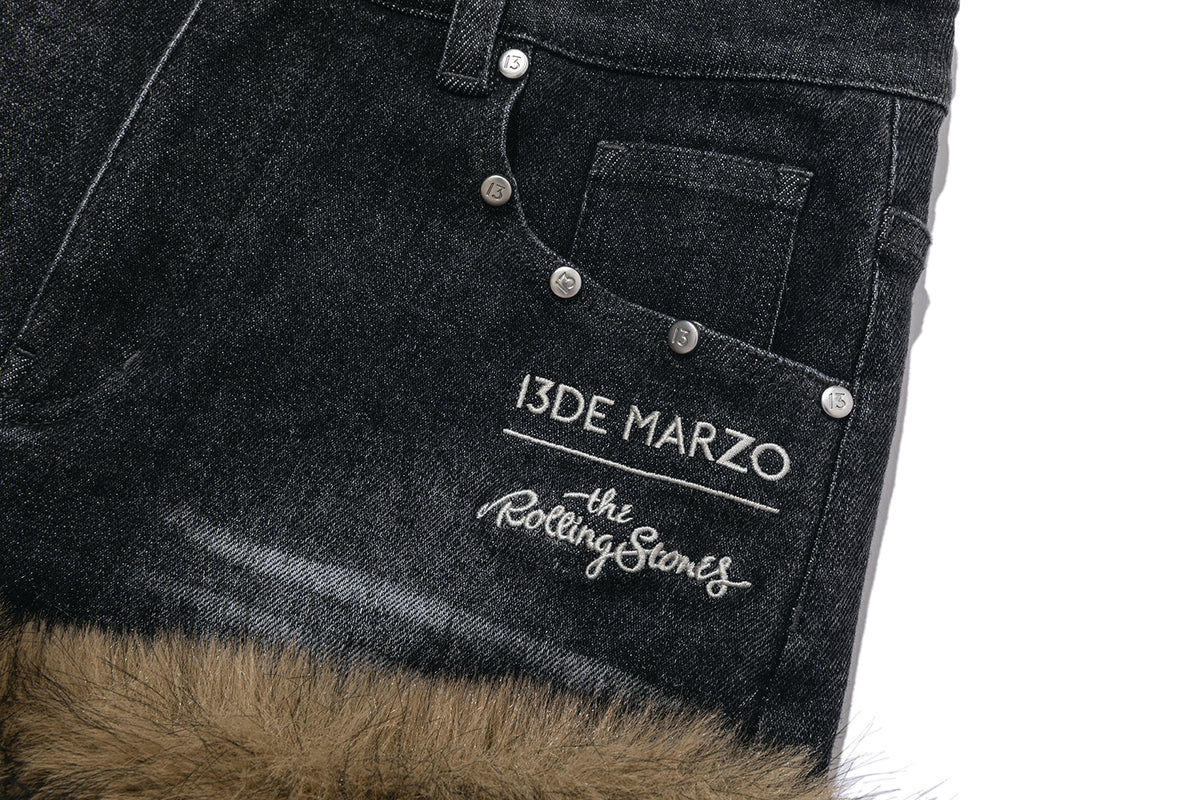 13DE MARZO Rolling Stones Denim Hot Shorts Black