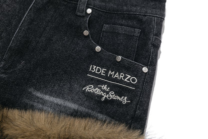 13DE MARZO Rolling Stones Denim Hot Shorts Black