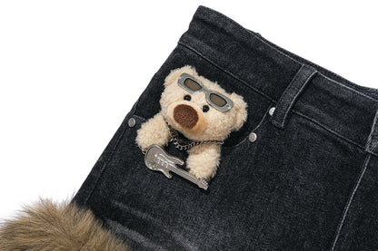 13DE MARZO Rolling Stones Denim Hot Shorts Black