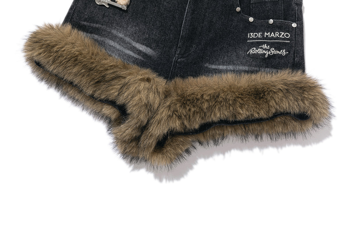 13DE MARZO Rolling Stones Denim Hot Shorts Black