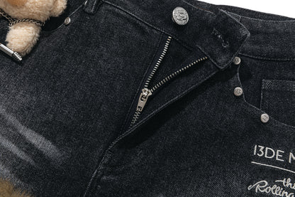 13DE MARZO Rolling Stones Denim Hot Shorts Black