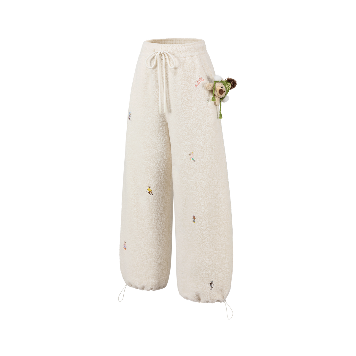 13DE MARZO All Over Embroidered Bear Casual Pants Beige - 13DE MARZO
