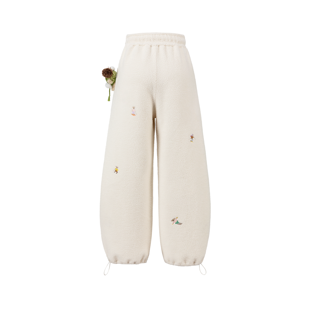 13DE MARZO All Over Embroidered Bear Casual Pants Beige - 13DE MARZO