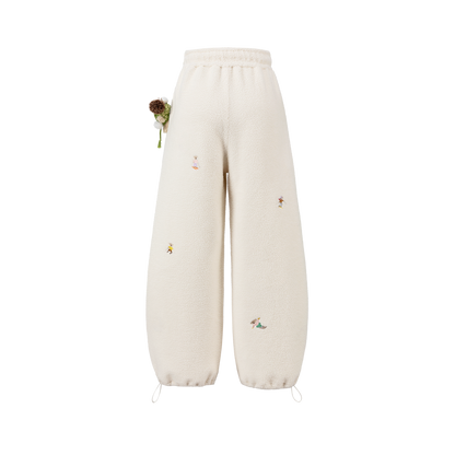 13DE MARZO All Over Embroidered Bear Casual Pants Beige - 13DE MARZO