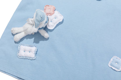 13DE MARZO Nighty Night Bear Pillow Oversized T-shirt Blue