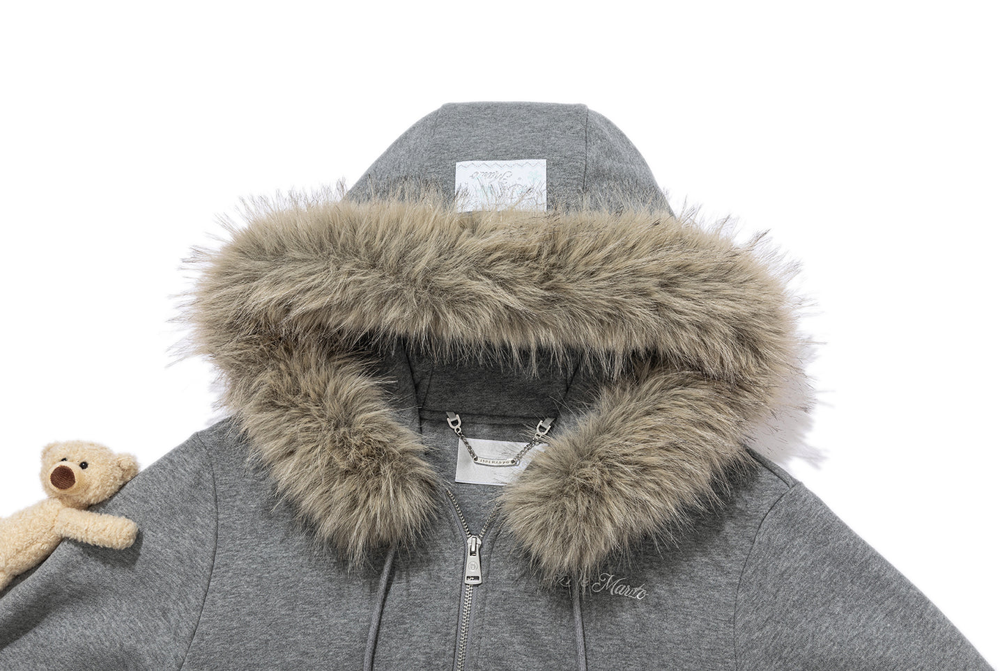 13DE MARZO Shimmer Snow Bear Zip Hoodie Grey