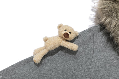 13DE MARZO Shimmer Snow Bear Zip Hoodie Grey
