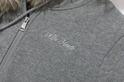 13DE MARZO Shimmer Snow Bear Zip Hoodie Grey