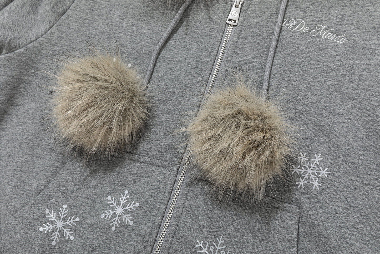 13DE MARZO Shimmer Snow Bear Zip Hoodie Grey